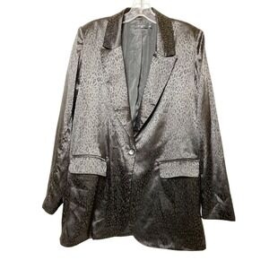 Leopard‎ Print Black Satin Blazer By Eight Paris Medium Sexy Goth Punk Rock Sexy